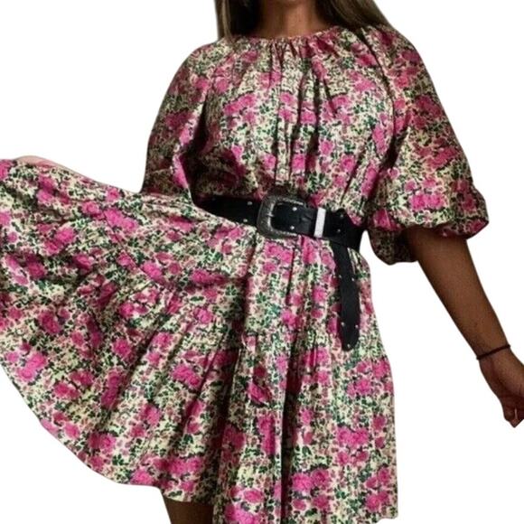 NWT Zara Goodnight Macaroon Floral Puff Sleeve Mini Dress Size Small - Picture 3 of 9
